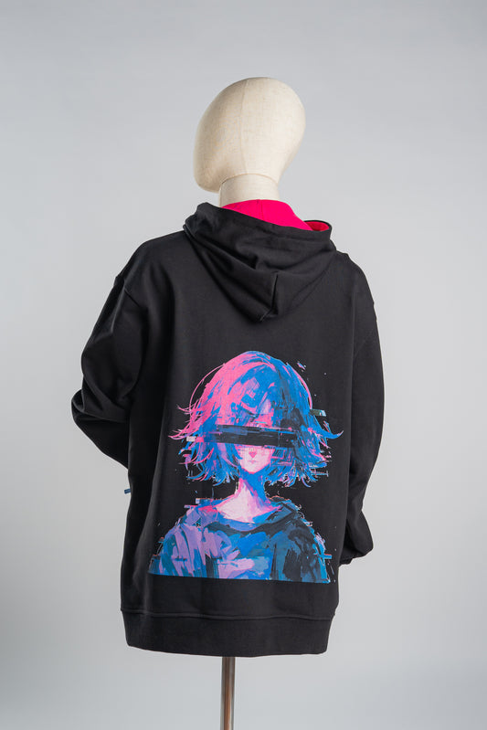 Cyberpunk Aesthetic Hoodie – Glitched Anime Design